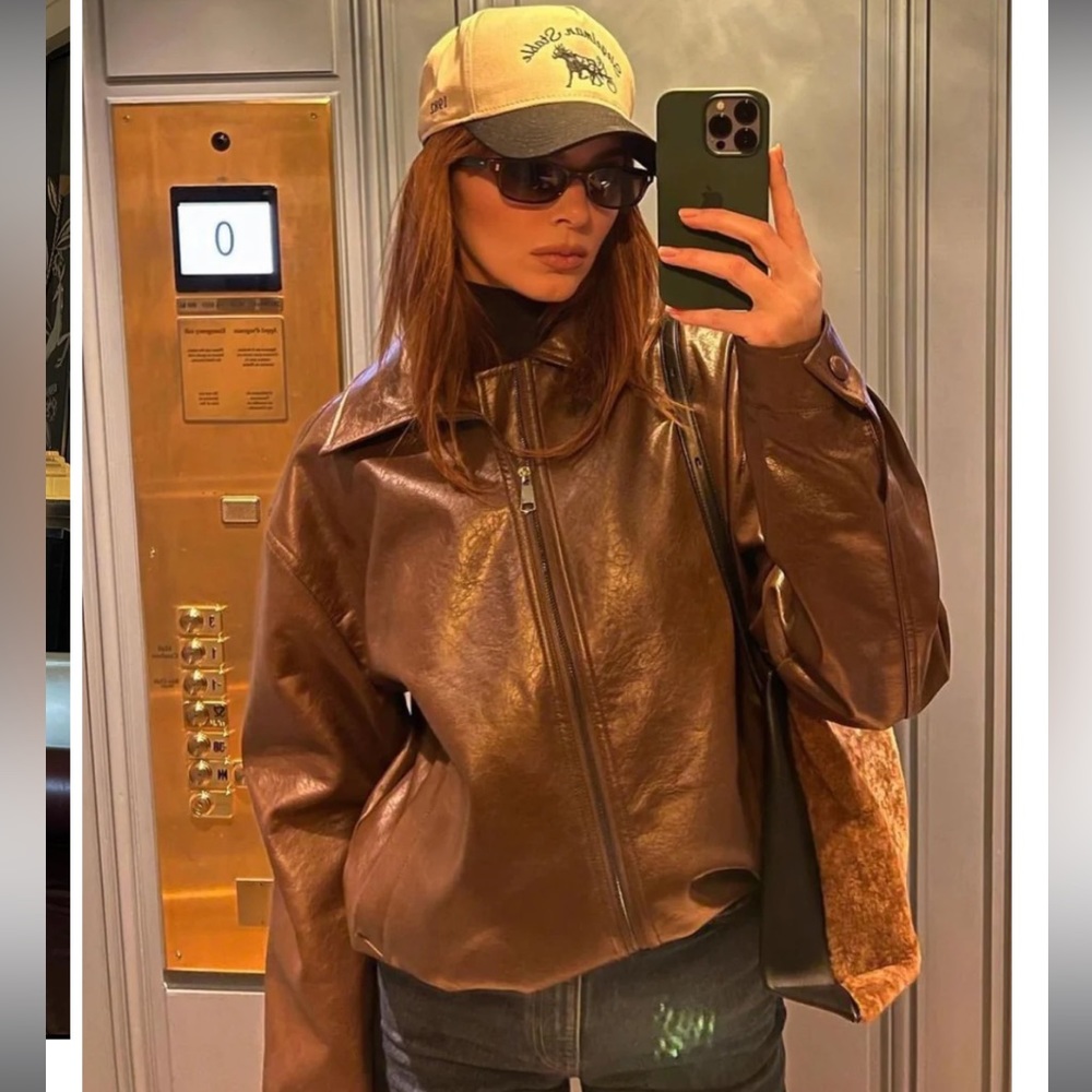 NWT Beaumont Studios Brown Vegan Leather Jacket Size Medium